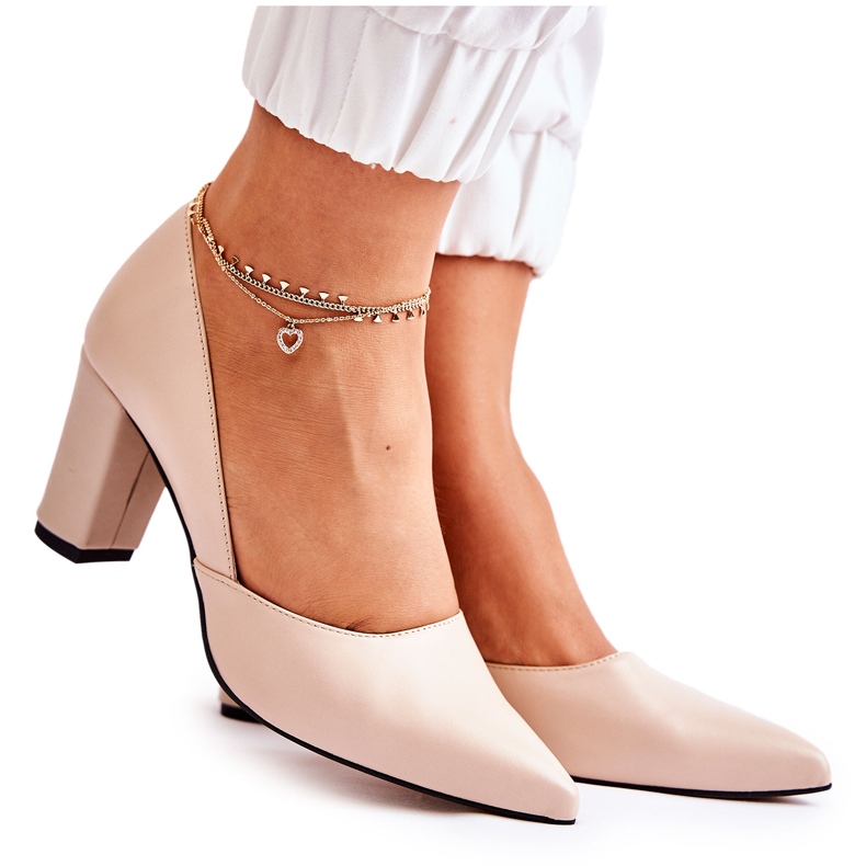 PA2 Fashionabla läderpumpar på en stång Beige känsla