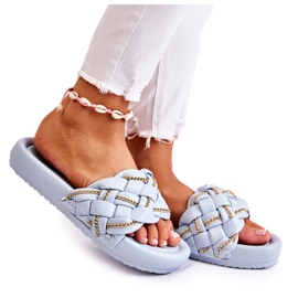 PS1 Kvinnors skinntofflor med kedja Blå Soline