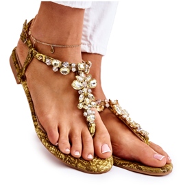 PG2 Damsandaler Flipflops med Cubic Zirconia Gul Ivanne brun