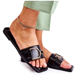 PG2 Klassiska lädertofflor för kvinnor med svart Shilla-dekoration