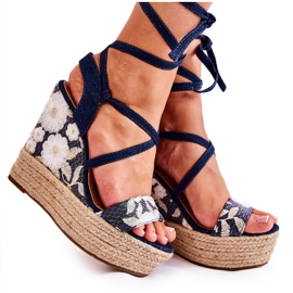 WS1 Fashionabla bundna sandaler på en kil marinblå Recife