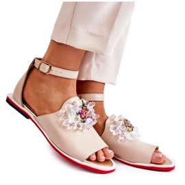 PA2 Lädersandaler för kvinnor med beige Nevassa-dekoration