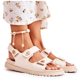 S.Barski Lädersandaler för kvinnor med dekoration, beige