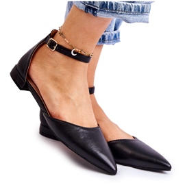 WD1 Ballerinasandaler i läder för kvinnor i Spitz Black Caprise svart