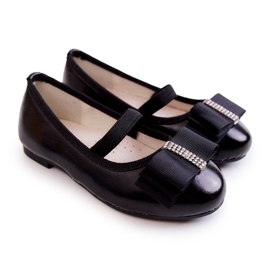 S.Barski Barnballerinor i läder med dekorativ rosett Svart Claril