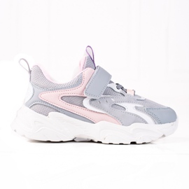 Shelovet barnsneakers på en tjock sula, ljusgrå rosa