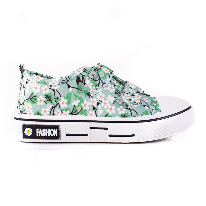 Shelovet barnsneakers med gröna blommor ['vit', 'grön', 'gul']