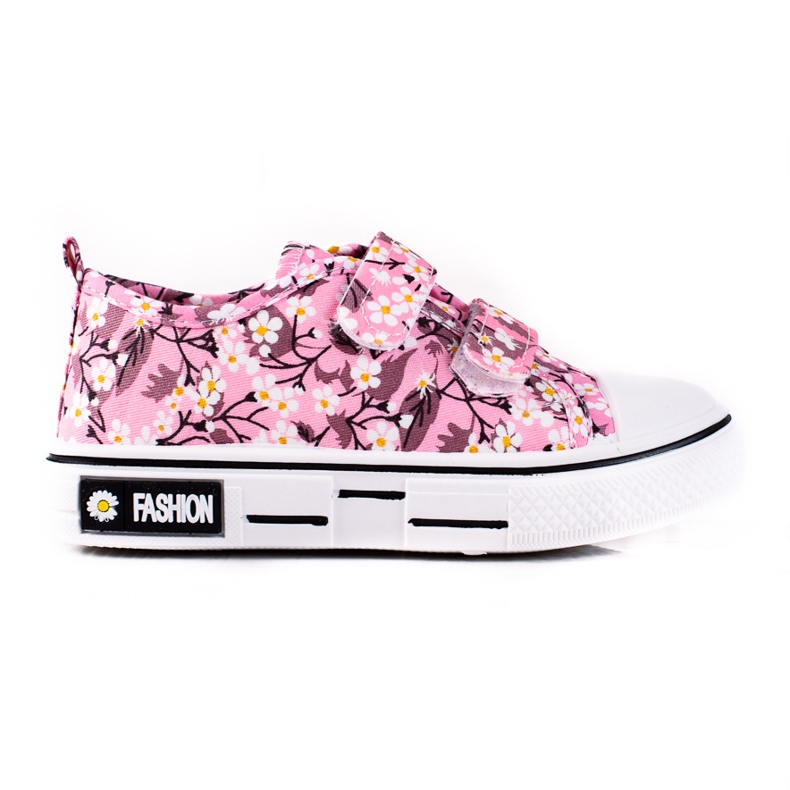 Shelovet barnsneakers med rosa blommor vit gul