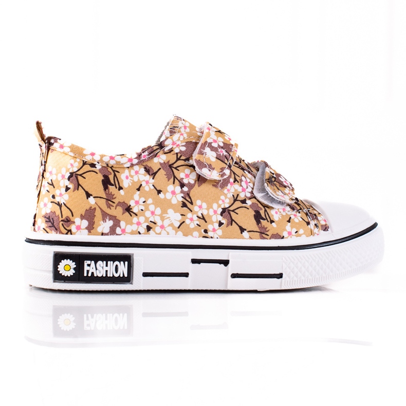 Shelovet barnsneakers med beiga blommor beige vit brun