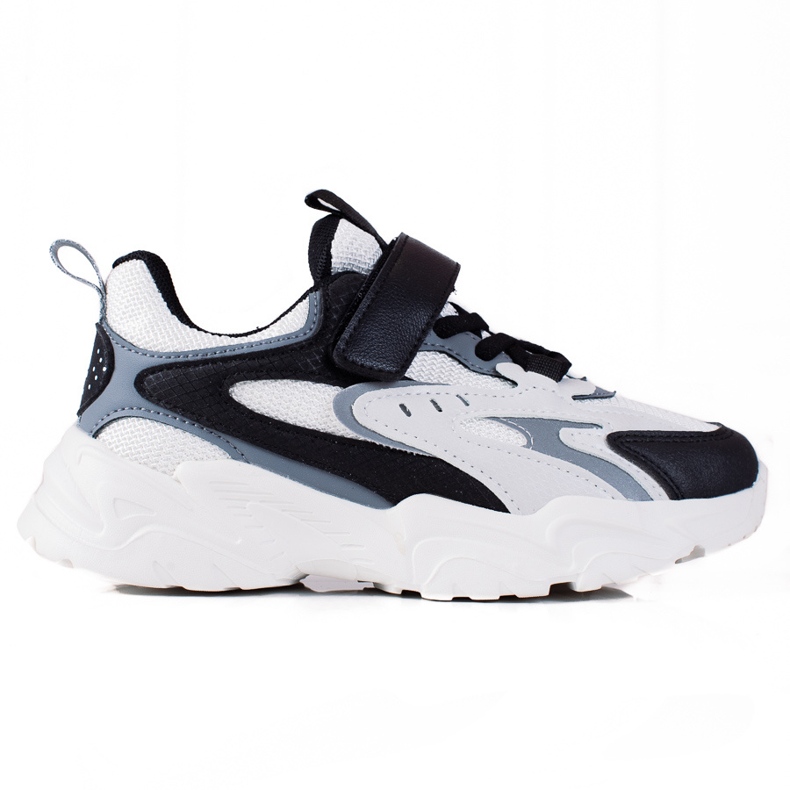 Shelovet barnsneakers på en tjock sula i svart och vitt grå