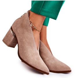 Läderstövlar på hög klack Laura Messi ljusbeige 2344