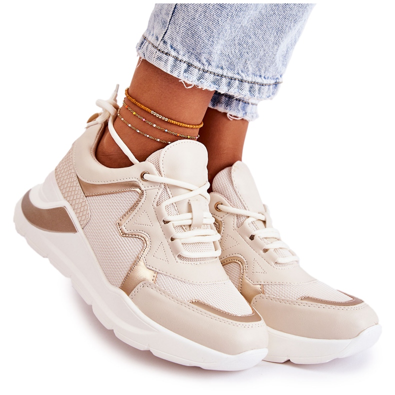 PG1 Fashionabla sneakers för kvinnor ljusbeige Allie gyllene
