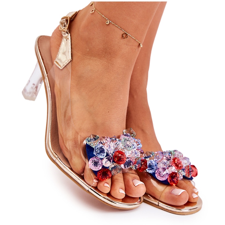 S.Barski Eleganta sandaler med gyllene Lanette-kristaller mångfärgad