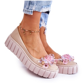 PA2 Läderballerinor på en plattform med beigefärgad ladettedekoration