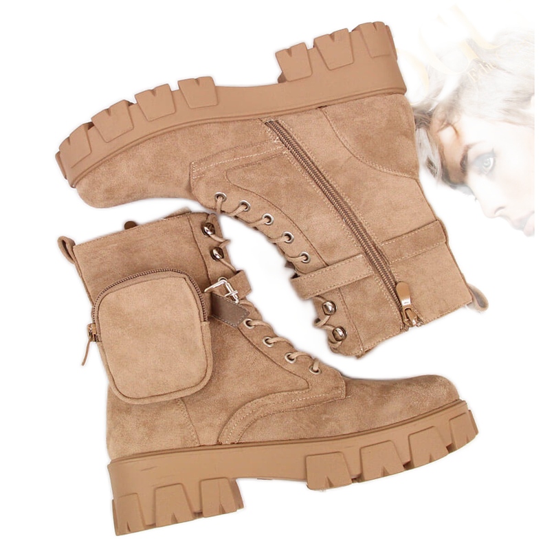 Plattkängor för kvinnor med ficka, beige Vinceza