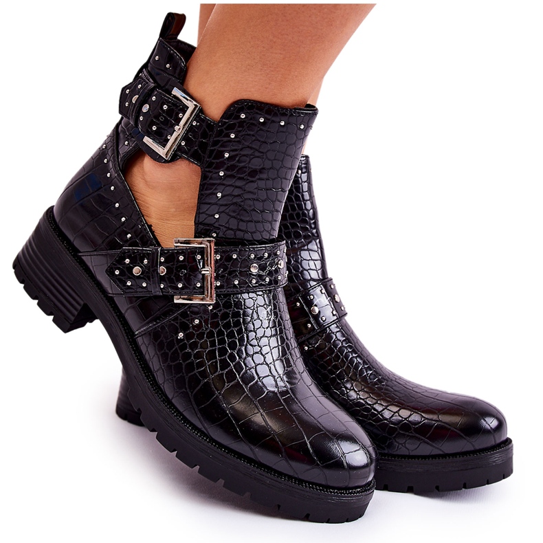 PG1 Ankelstövlar för kvinnor med urskärningar Svart Santhana