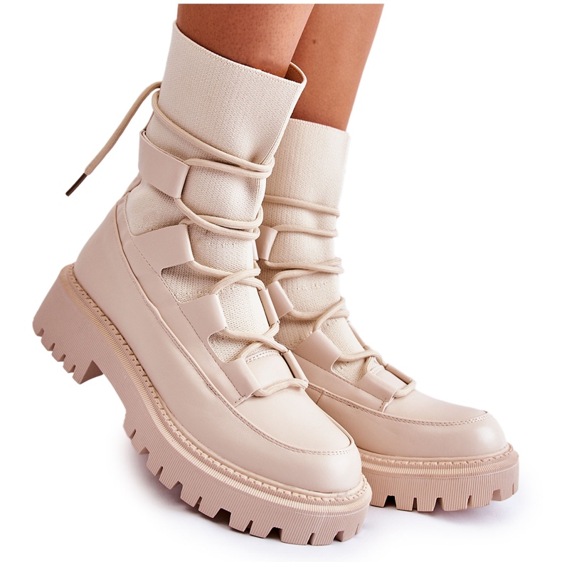 Kvinnors stövlar arbetare med en strumpa Beige Fallor