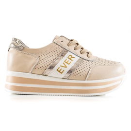SHELOVET Beige lädersneakers på Goodin-plattformen gyllene