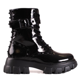 Lackade Shelovet svarta damväskor med nitar