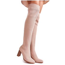 Randiga klassiska stövlar på klack Beige Laossi