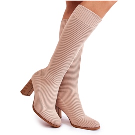 PS1 Fashionabla ribbade stövlar med hög klack Beige Carros