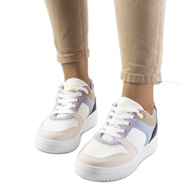 Vita och lila sneakers för kvinnor Lins beige purpur