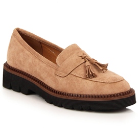 Loafers i mocka för kvinnor med beiga Vinceza-fransar beige