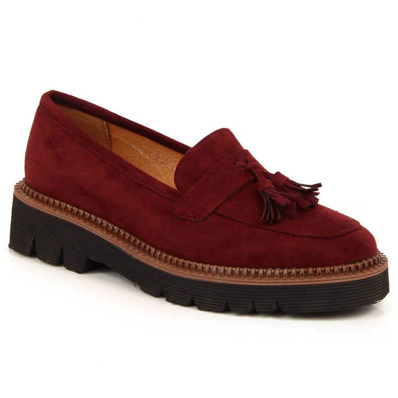Loafers i mocka för kvinnor med vinröda Vinceza-fransar