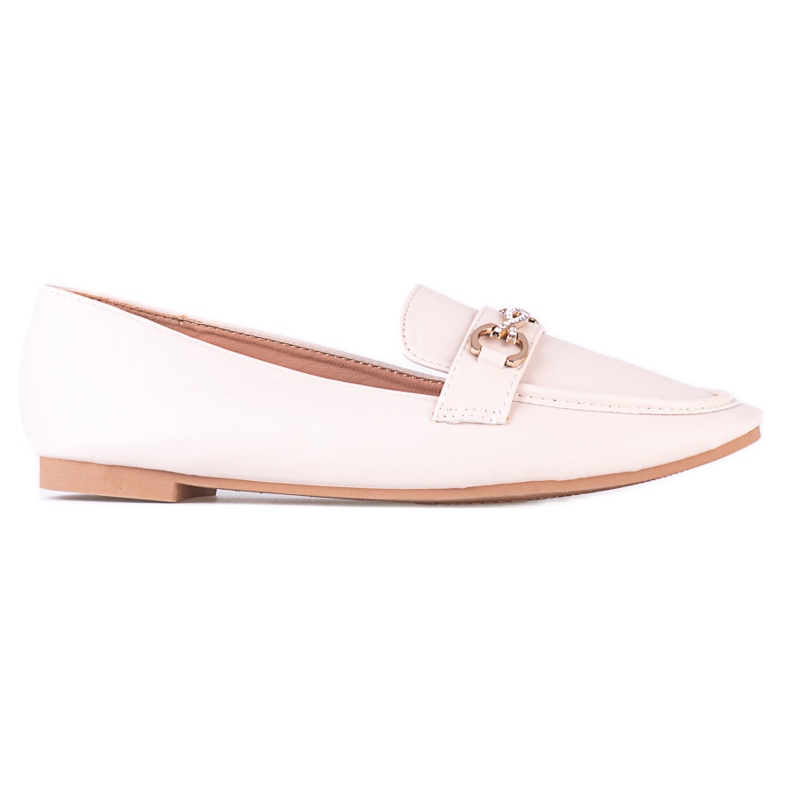 Klassiska Shelovet beige mockasiner för kvinnor med en prydnad