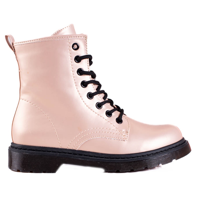 Beigesnörade Shelovet-stövlar för kvinnor med metallglans