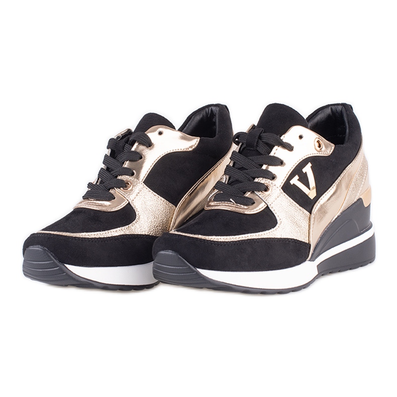 Vinceza Svarta och guld Potocki damsneakers på kilklack gyllene