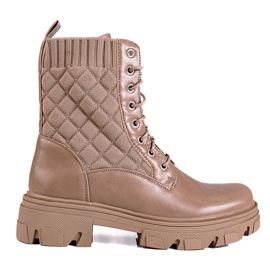 Shelovet kviltade väskor med snörning för kvinnor beige brun