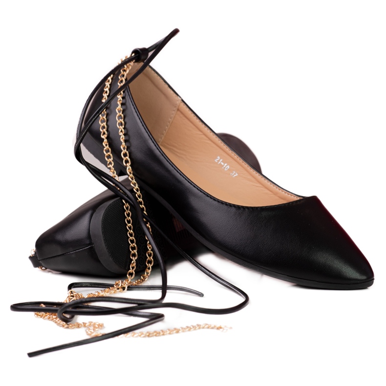 Shelovet ballerinor för kvinnor svarta med kedjor