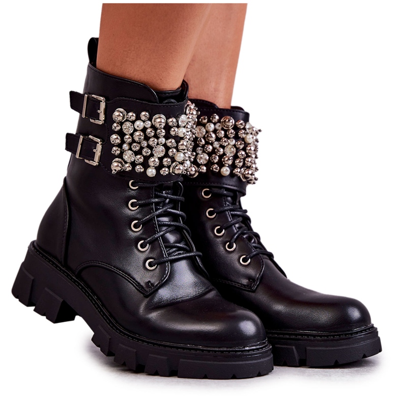 PG1 Kvinnors tossor med prydnadsföremål bundna svart Leonese