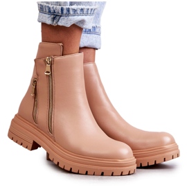 PG1 Läderstövlar för kvinnor med dragkedja Beige Navarra