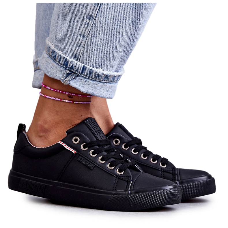 Låga lädersneakers för kvinnor Big Star KK274006 Svart