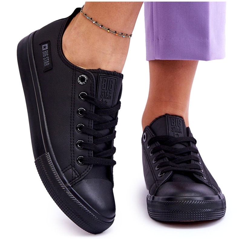 Låg läder sneakers för kvinnor Big Star KK274011 Svart