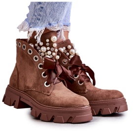 PS1 Brun roco mocka varma stövlar med pärlor