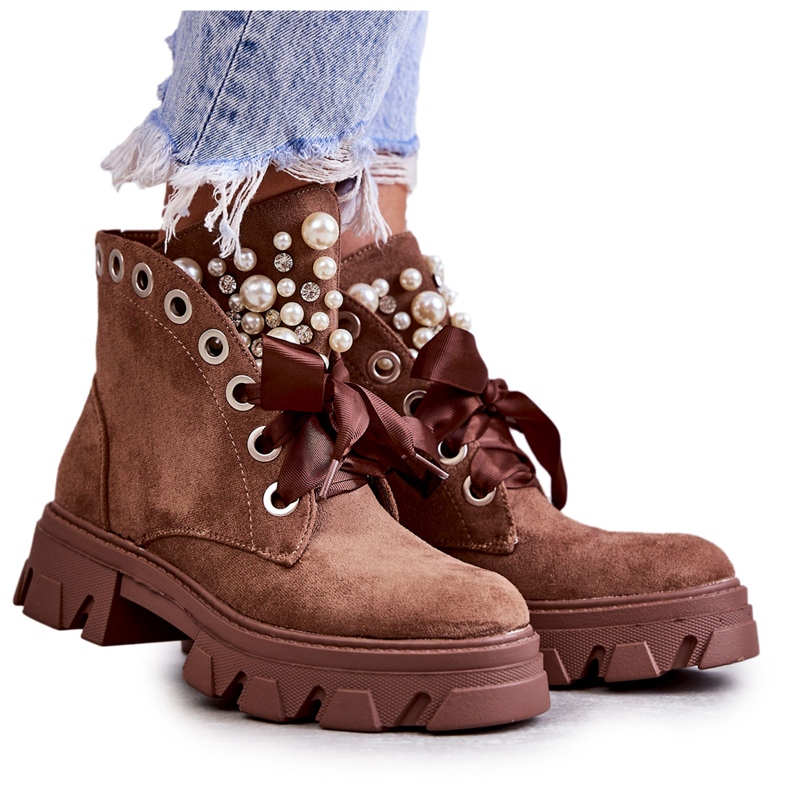 PS1 Brun roco mocka varma stövlar med pärlor