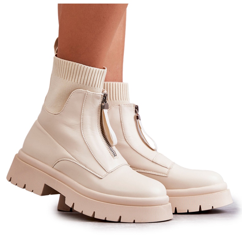 PS1 Damstrumpor Stövlar Med Blixtlås Beige Skydd brun