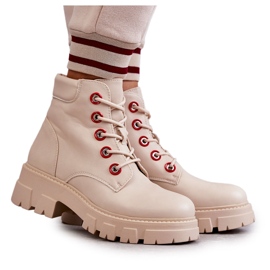 PG1 Läderstövlar Arbetare På Beige Messa Dragkedja