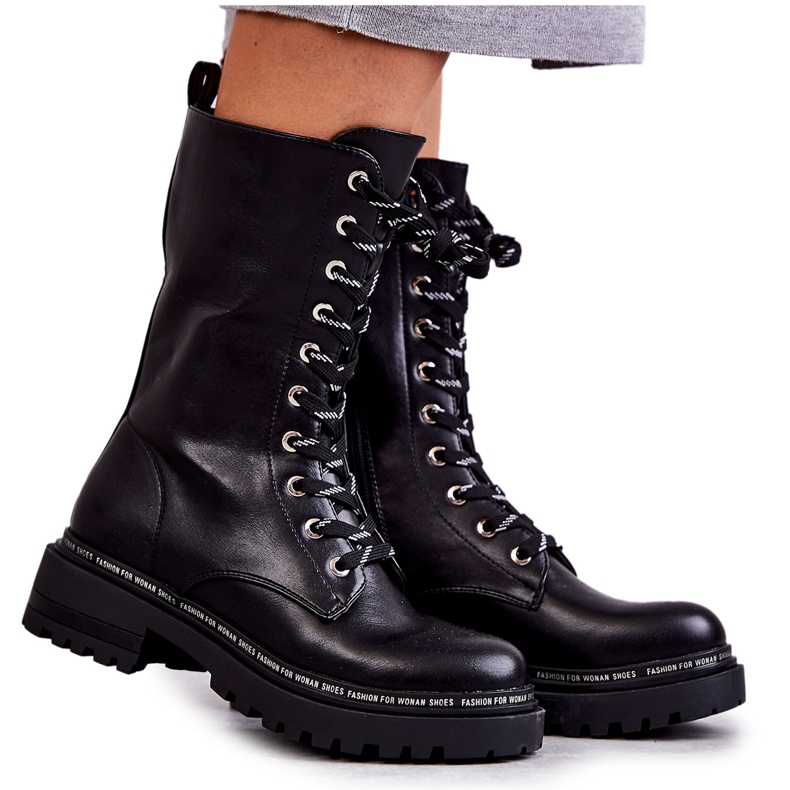 PG1 Höga varma damstövlar bundna svarta Darla