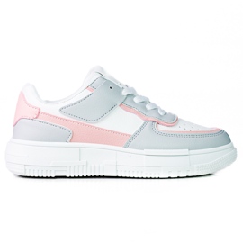 Sneakers med snörning för kvinnor på Shelovet-plattformen gjorda av ekologiskt läder i vitt och grått rosa mångfärgad