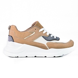 Bekväma Shelovet-sneakers för kvinnor på en tjock beige plattform brun
