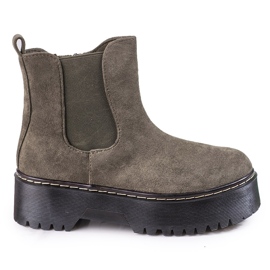 Gröna Chelsea-stövlar för kvinnor på Shelovet-plattformen gjorda av ekologisk mocka