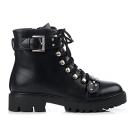 Shelovet låga damstövlar med korsettbindning svart