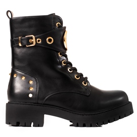 Shelovet kvinnors spetsarbetare med gyllene tillbehör svart