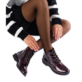 W. Potocki Burgundy-snörade Potocki-stövlar för kvinnor av lackläder röd