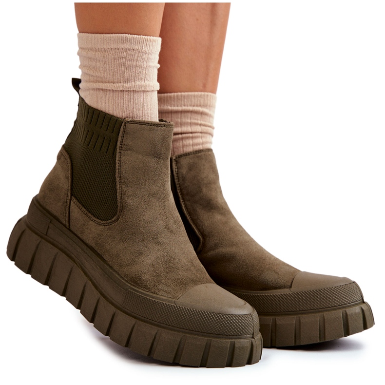 FB2 Fashionabla Slip-On-stövlar på den gröna Jenna-plattformen brun