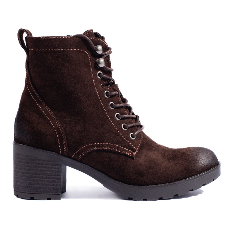 W. Potocki Potocki högklackade damstövlar med snörning av ekologisk mocka brun